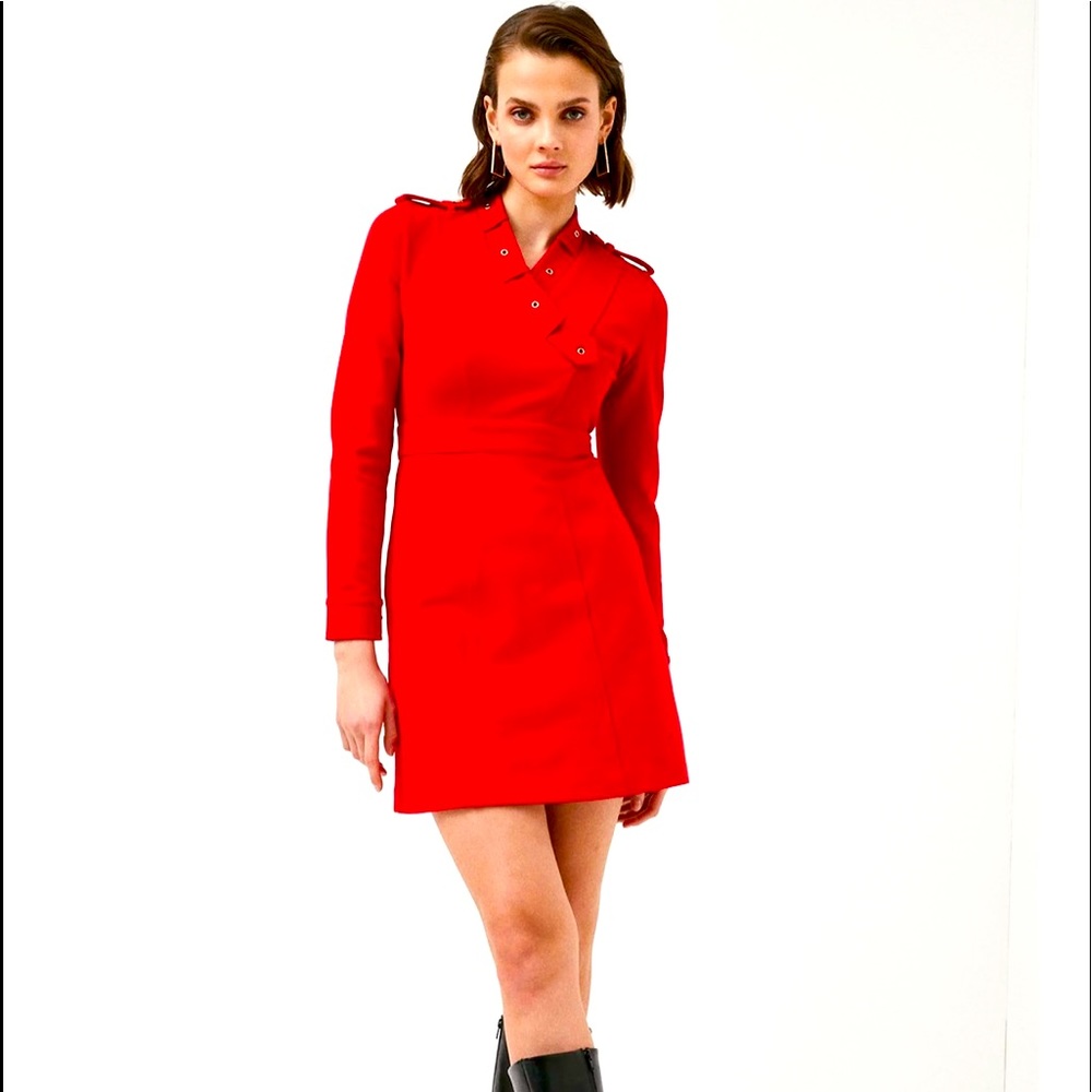 Karen Millen Red Tab-front Military Dress US 14 NWT